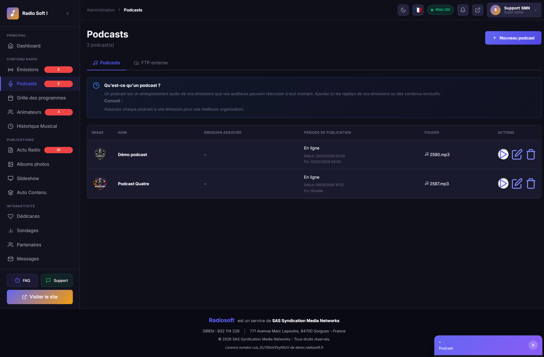 Gestion des podcasts